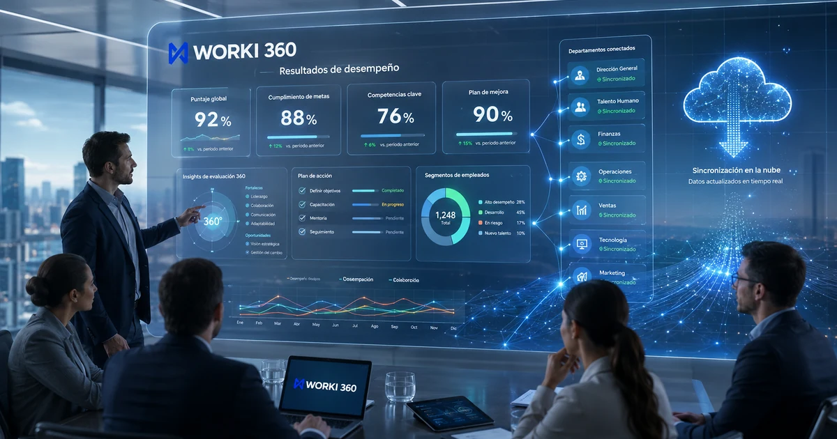 Resultados de evaluación de desempeño en Power BI (Worki 360) para comités ejecutivos